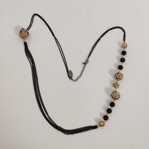 Black and Gold Beaded Statement Necklace Asymmetric